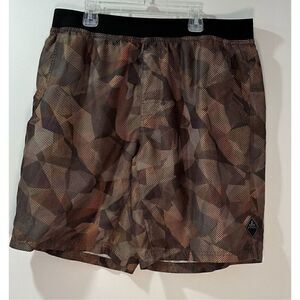 PrAna men’s tan geometrical patterned shorts with pocket size XL. #38-0970